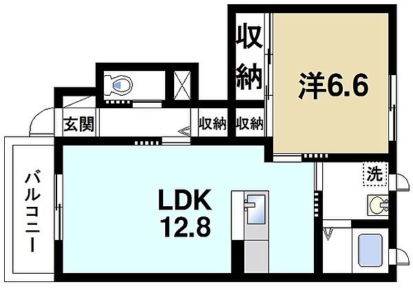 画像2:1LDKの間取りです