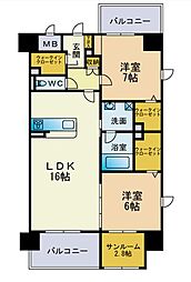 ラ・シルフィード博多駅南 2LDKの間取図画像