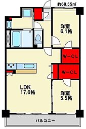 ビオネ美野島 2LDKの間取図画像
