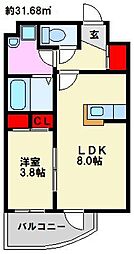 ラ・セーヌ高宮 1LDKの間取図画像
