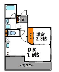 レジデンシャルヒルズリバープレイス 1LDKの間取図画像