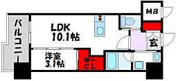 アクアステージ美野島 1LDKの間取図画像