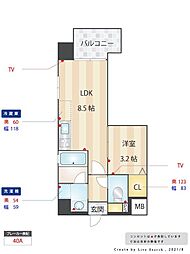 ヴィラージュ天神 1LDKの間取図画像