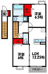 スカイフィールド 2階2LDKの間取り