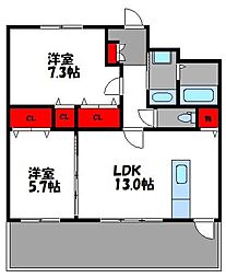 オリジン 2LDKの間取図画像