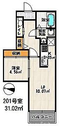 バーンメアオzizi 1LDKの間取図画像