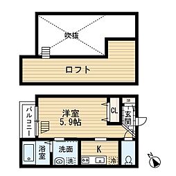 カーサ箱崎 ワンルームの間取図画像