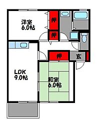 セジュールS.T. 2DKの間取図画像