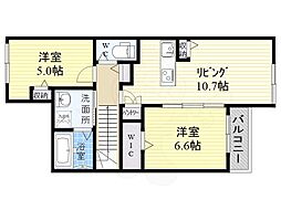 メゾンド・メルヴェーユ須磨2 2階2LDKの間取り