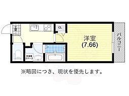 ラヴィベール兵庫 2階1Kの間取り