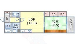 ツイン大開1号館 2DKの間取図画像