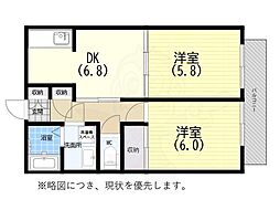ヴェルデ須磨 2DKの間取図画像