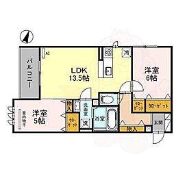 高倉山フラッツ 2LDKの間取図画像