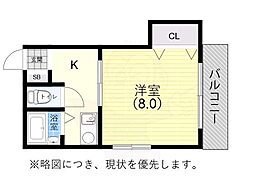 アイリス兵庫 1Kの間取図画像