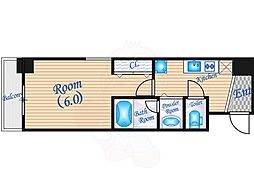 ウイングコート船場 2階1Kの間取り