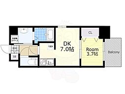 プライマル南森町パークビュー 9階1DKの間取り