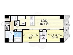 コンフォリア・リヴ谷町四丁目 10階2LDKの間取り