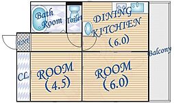 シバヤ中津 2DKの間取図画像