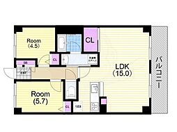 ライオンズマンション新梅田第2 2LDKの間取図画像