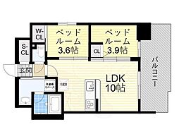 大阪市中央区瓦町2丁目マンション 2LDKの間取図画像