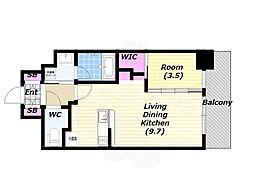 大阪市中央区淡路町1丁目マンション 1LDKの間取図画像