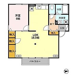 ハイカムール・エスペランスＢ 1階1LDKの間取り