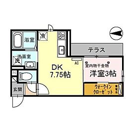 メルヴェイユ彦三 1階1DKの間取り