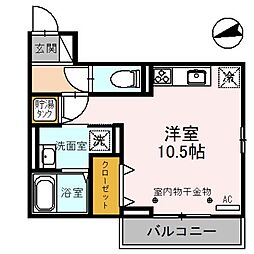 Ｄ−Ｒｅｓｉｄｅｎｃｅ長土塀I 2階ワンルームの間取り