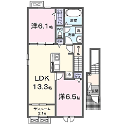 ノールヴィラージュ 2階2LDKの間取り