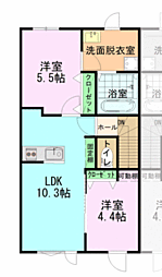 グラン・パレス高松II 2階2LDKの間取り