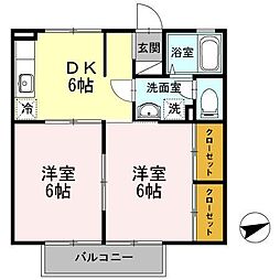 セジュール・マック・アイ 2階2DKの間取り