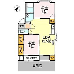 セジュールＮＹ 1階2LDKの間取り
