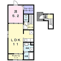 レジデンスアンジュＡ 2階1LDKの間取り