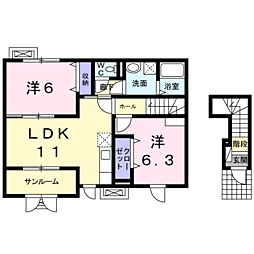 ノース　ヴィレッジ 2階2LDKの間取り