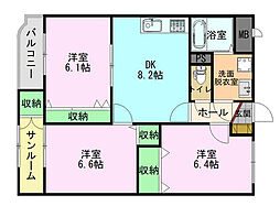 ユーミー北安江 1階3DKの間取り