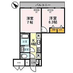 けやき通りRESIDENCE 2Kの間取図画像