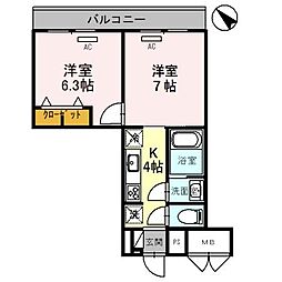 けやき通りRESIDENCE 2Kの間取図画像
