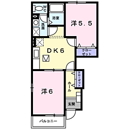 オー・ルージュ 2DKの間取図画像