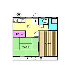 アサヒコーポ 2Kの間取図画像