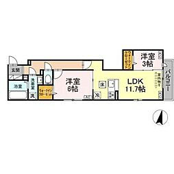 セレスティア千住元町 1階2LDKの間取り