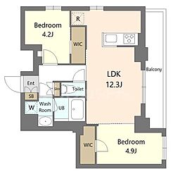 S-RESIDENCE北綾瀬awesome 4階2LDKの間取り