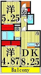 グローリーシャンテ 1階2DKの間取り