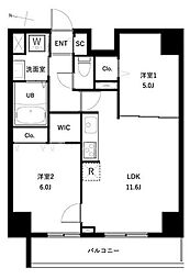 アーバンパーク扇大橋 10階2LDKの間取り