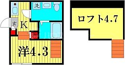 ハーモニーテラス足立 1階ワンルームの間取り