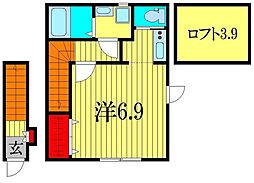 ウィング・ジムコA棟 2階1Kの間取り