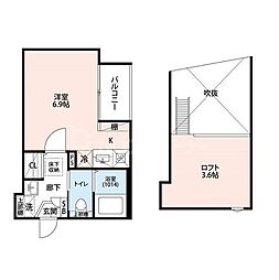 エクセラン東立石 3階ワンルームの間取り