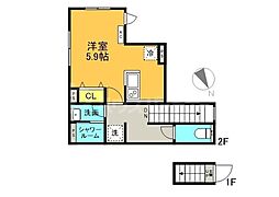 リブ・フォース 2階ワンルームの間取り