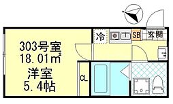 CK四ツ木 3階1Kの間取り