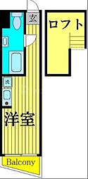 テラスカメアリ 3階ワンルームの間取り