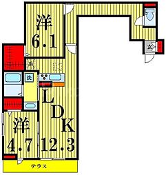 アヴァンス千住緑町 1階2LDKの間取り